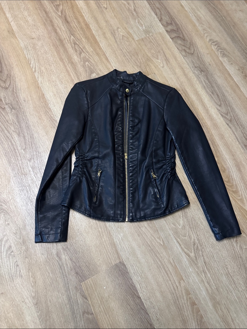 Baccini  Faux Leather Fitted Zip Jacket